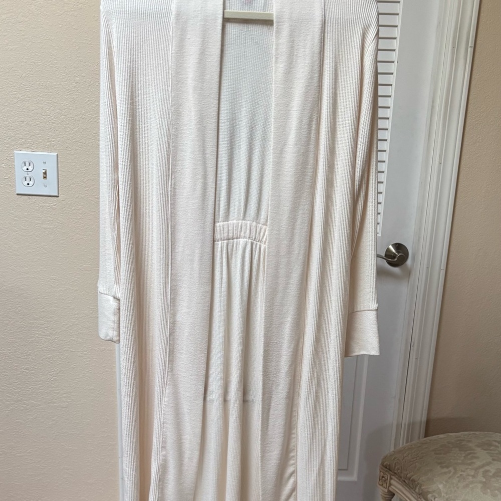 P.J. Salvage Ivory Ribbed Knit Tie Robe XS